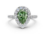 White gold Fancy Green Pear  Halo Diamond Pavé Band Ring with Prong Setting_20