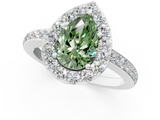 White gold Fancy Green Pear  Halo Diamond Pavé Band Ring with Prong Setting_21