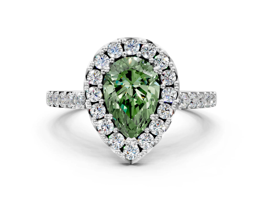 White gold Fancy Green Pear  Halo Diamond Pavé Solitaire Ring_27