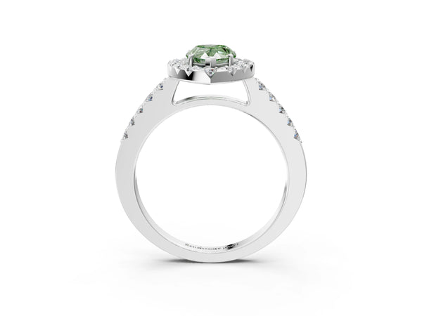 Platinum Fancy Green Pear  Halo Diamond Pavé Solitaire Ring