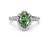 White gold Fancy Green Pear  Halo Diamond Pave Band Ring with Four-Prong Setting_15