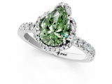 White gold Fancy Green Pear  Halo Diamond Pave Band Ring with Four-Prong Setting_16