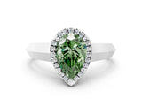 White gold Fancy Green Pear  Halo Diamond Ring with Cathedral Band and Four-Prong Setting_49