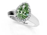 White gold Fancy Green Pear  Halo Diamond Ring with Cathedral Band and Four-Prong Setting_50