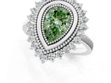 White gold Fancy Green Pear  Halo Diamond Ring with Milgrain Edge and Round Prong Setting_39