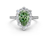 White gold Fancy Green Pear  Halo Diamond Ring with Pavé Band and Prong Setting_21