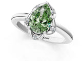 White gold Fancy Green Pear  Halo Diamond Ring with Round Cluster Setting, Solitaire Band, and Four-Prong Setting_111