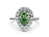 White gold Fancy Green Pear  Halo Diamond Solitaire with Pavé Band and Four-Prong Setting_84