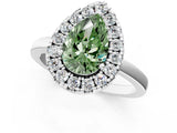 White gold Fancy Green Pear  Halo Diamond Solitaire with Pavé Band and Four-Prong Setting_85