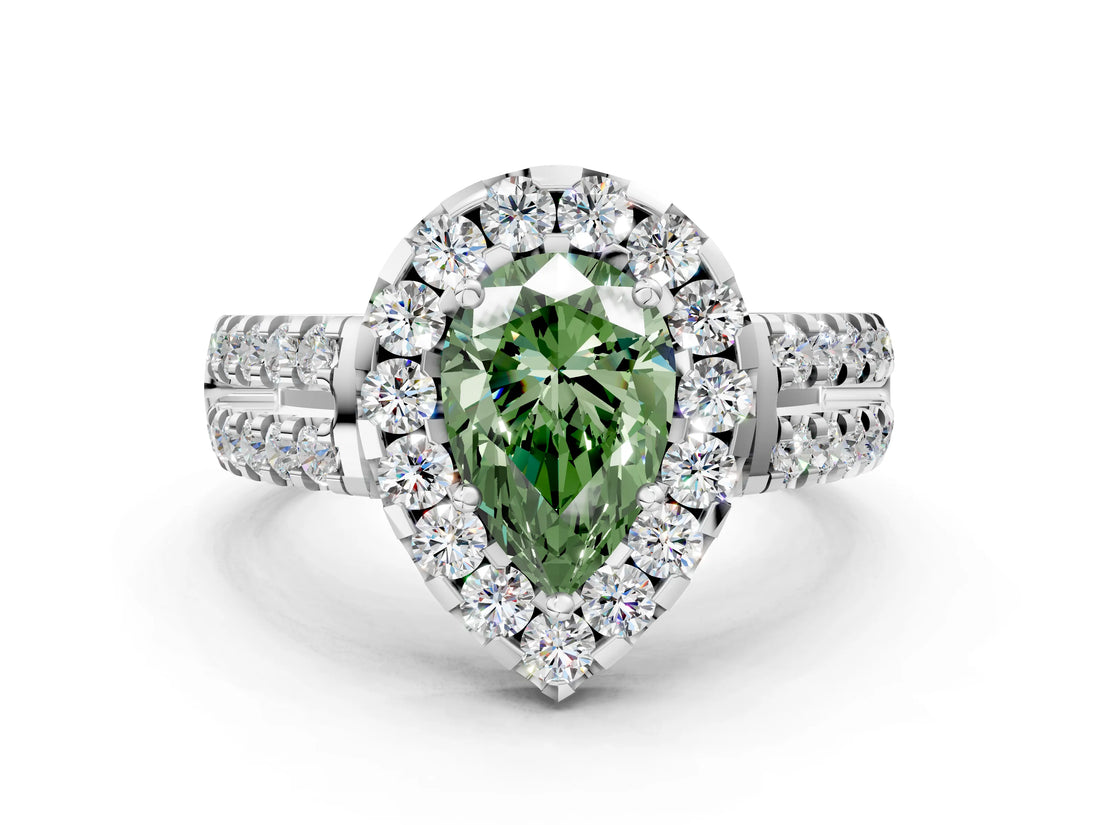 White gold Fancy Green Pear  Halo Diamond Split Shank Engagement Ring with Prong Setting_75