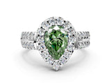 White gold Fancy Green Pear  Halo Diamond Split Shank Engagement Ring with Prong Setting_75