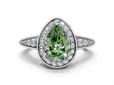 White gold Fancy Green Pear  Halo Diamond Split Shank Ring with Milgrain Detail_49