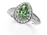 White gold Fancy Green Pear  Halo Diamond Split Shank Ring with Milgrain Detail_50