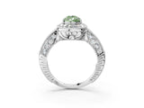 White gold Fancy Green Pear  Halo Diamond Split Shank Ring with Milgrain Detail_51