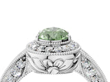 White gold Fancy Green Pear  Halo Diamond Split Shank Ring with Milgrain Detail_53