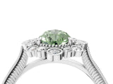 White gold Fancy Green Pear  Halo Milgrain Pave Diamond Ring with Four-Prong Setting 5