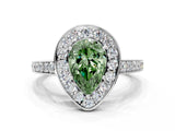 White gold Fancy Green Pear  Halo Pavé Diamond Engagement Ring with Bezel Setting_49