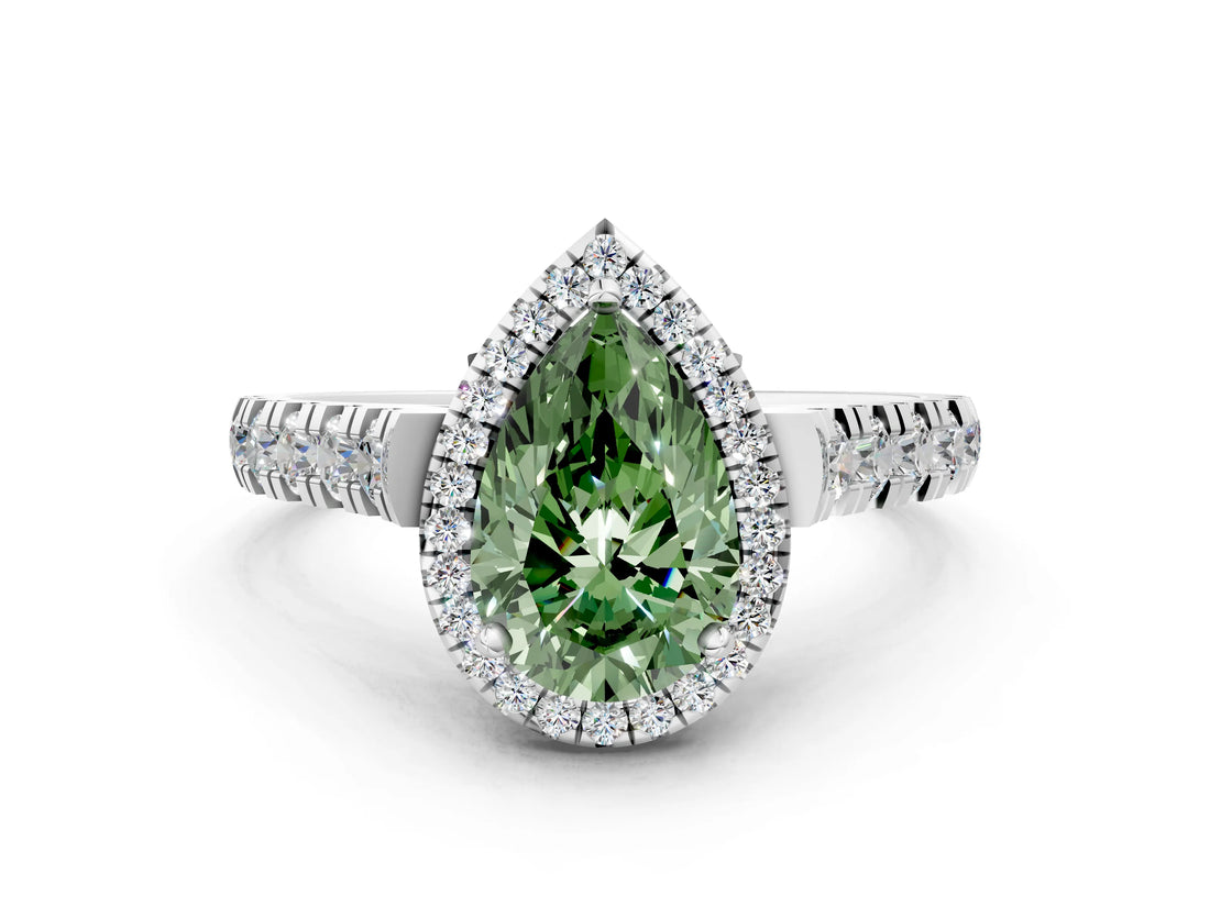 White gold Fancy Green Pear  Halo Pavé Diamond Engagement Ring with Four-Prong Setting_26