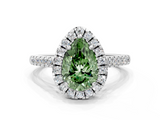 White gold Fancy Green Pear  Halo Pavé Diamond Engagement Ring with Four-Prong Setting_3