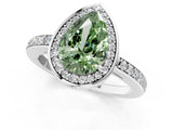 White gold Fancy Green Pear  Halo Pave Band Solitaire Ring with Prong Setting_66