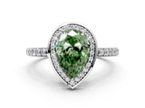 White gold Fancy Green Pear  Halo Pave Band Solitaire Ring with Prong Setting_67