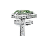 White gold Fancy Green Pear  Halo Pave Band Solitaire Ring with Prong Setting_70