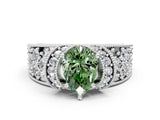 White gold Fancy Green Pear  Halo Pave Diamond Engagement Ring with Milgrain Detailing_48