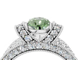 White gold Fancy Green Pear  Halo Pave Diamond Engagement Ring with Milgrain Detailing_52