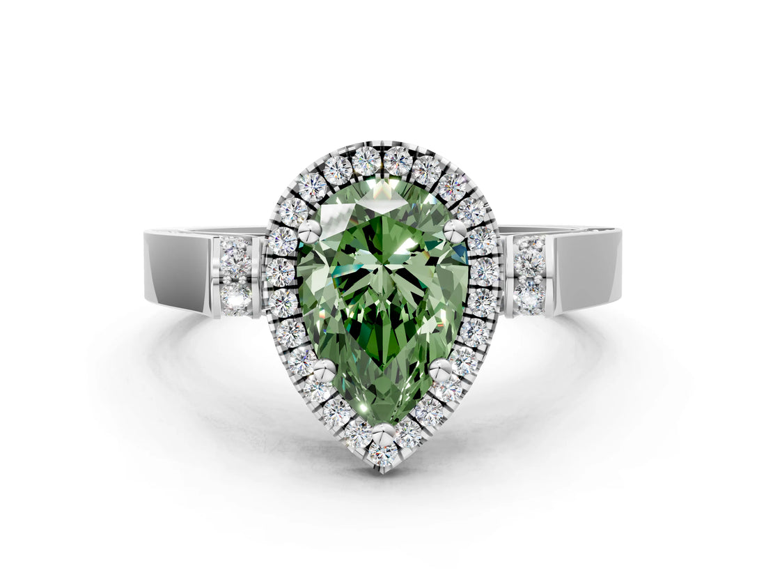 White gold Fancy Green Pear  Halo Pave Split Shank Prong Setting Ring_26