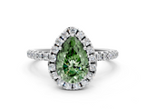White gold Fancy Green Pear  Halo Round Diamond Pavé Band Four-Prong Ring_3