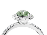 White gold Fancy Green Pear  Halo Round Diamond Pavé Band Four-Prong Ring_7