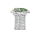 White gold Fancy Green Pear  Halo Round Diamond Pave Band with Prong Setting