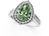 White gold Fancy Green Pear  Halo Solitaire Diamond Ring with Pave Band and Bezel Setting_50