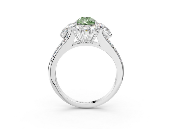 White gold Fancy Green Pear  Halo Split Shank Diamond Engagement Ring with Prong Setting