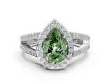 White gold Fancy Green Pear  Halo Split Shank Diamond Ring with Four-Prong Setting_49
