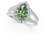 White gold Fancy Green Pear  Halo Split Shank Diamond Ring with Four-Prong Setting_50