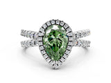 White gold Fancy Green Pear  Halo Split Shank Diamond Ring with Pavé Setting_26