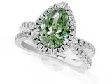 White gold Fancy Green Pear  Halo Split Shank Diamond Ring with Pavé Setting_27