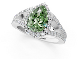 White gold Fancy Green Pear  Halo Split Shank Diamond Ring with Prong Setting_21
