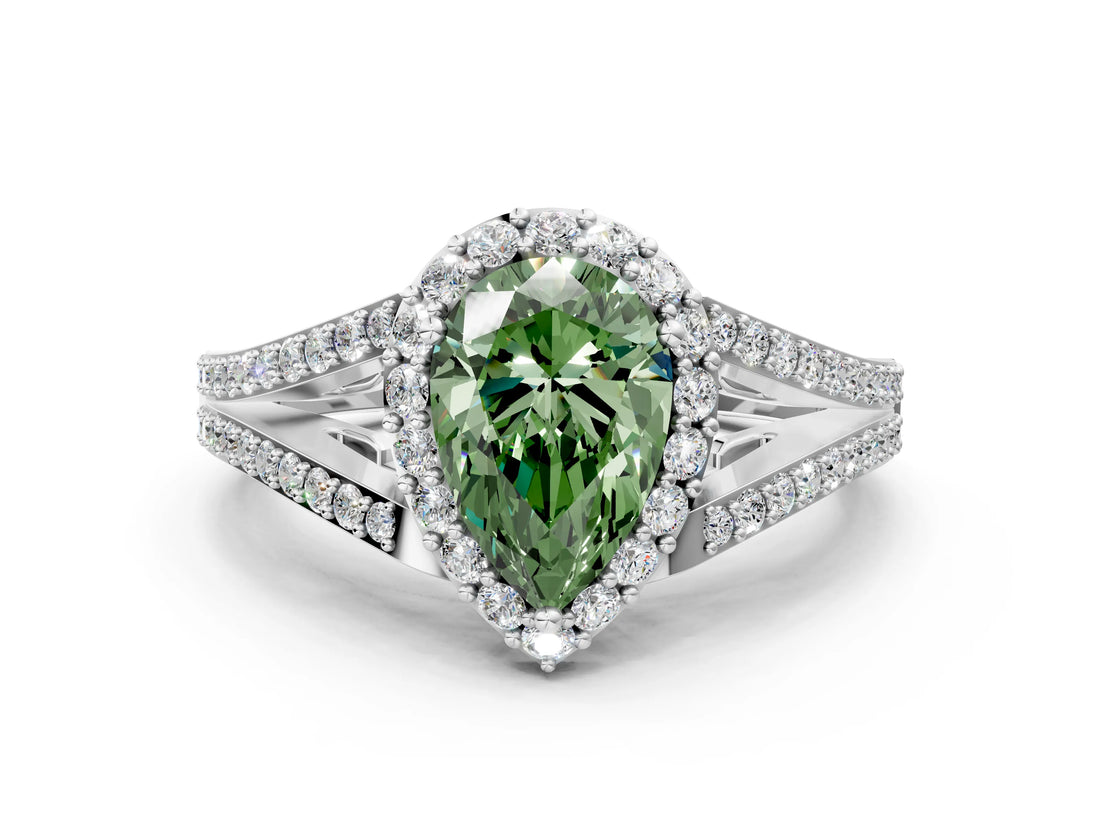 White gold Fancy Green Pear  Halo Split Shank Pave Diamond Ring with Four-Prong Setting_49