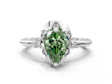 White gold Fancy Green Pear  Halo Split Shank Pave Diamond Ring with Petal Prong Setting_32