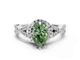 White gold Fancy Green Pear  Halo Twist Band Solitaire Prong Setting Ring_133