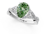 White gold Fancy Green Pear  Halo Twist Band Solitaire Prong Setting Ring_134