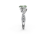 White gold Fancy Green Pear  Halo Twist Band Solitaire Prong Setting Ring_135