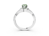 White gold Fancy Green Pear  Halo Twist Band Solitaire Prong Setting Ring_136
