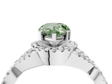 White gold Fancy Green Pear  Halo Twist Band Solitaire Prong Setting Ring_137