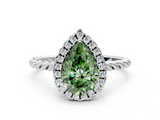 White gold Fancy Green Pear  Halo Twisted Band Four-Prong Diamond Ring_20