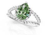 White gold Fancy Green Pear  Halo Twisted Band Four-Prong Ring_33