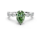 White gold Fancy Green Pear  Milgrain Bezel Diamond Engagement Ring with Solitaire Prong Setting_184