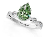 White gold Fancy Green Pear  Milgrain Bezel Diamond Engagement Ring with Solitaire Prong Setting_185